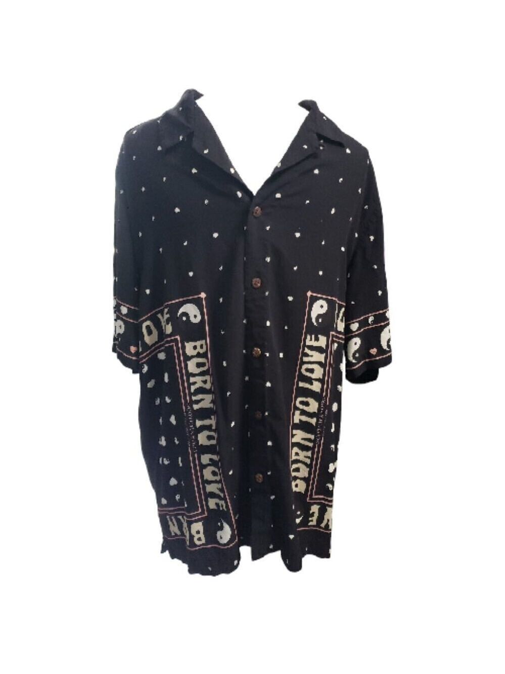 Scotch & Soda Men's Black Logo Print Short Sleeve Button Down Casual Shirt Large
